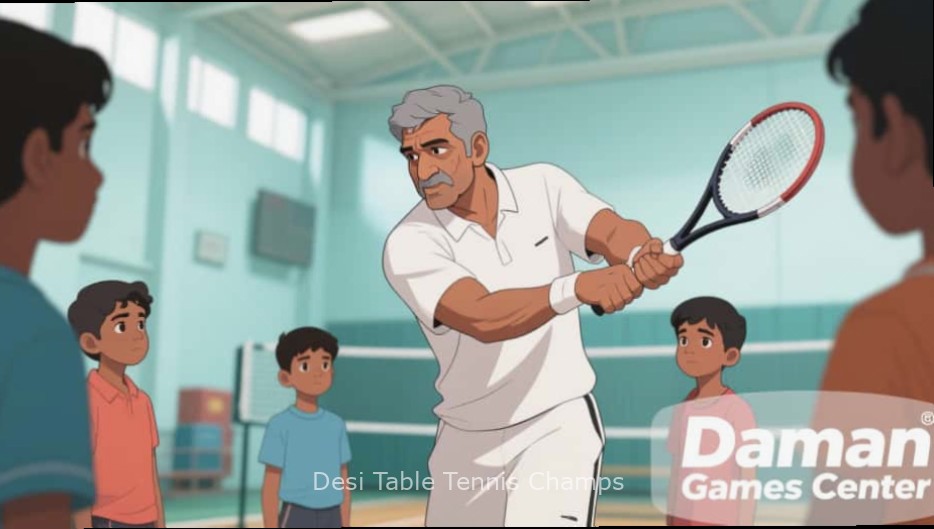 Desi Table Tennis Champs Gameplay Desi Table Tennis Champs gameplay screenshot showing touch controls and power-ups